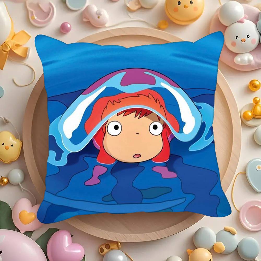 Movie P-Ponyo Anime On the Cute Cliff  Pillowcases Cushion Covers Living Room Sofas Home Decor Gifts