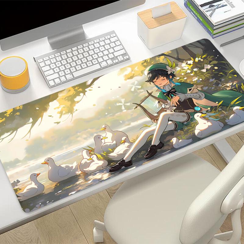 Genshin Impact Venti Muismat Kantoor Computer Bureau Mat Toetsenbord Muis Pad Kussen anti-slip Bureau Mat PC Anime game Grote Muismat 800x300x2mm