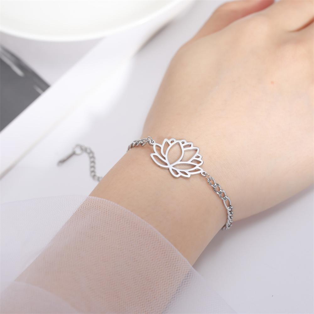 Cazador Gold Color Lotus Charm Bracelet for Women Aesthetic Flower Stainless Steel Chain Bracelet on Hand Jewelry Gift Wholesale