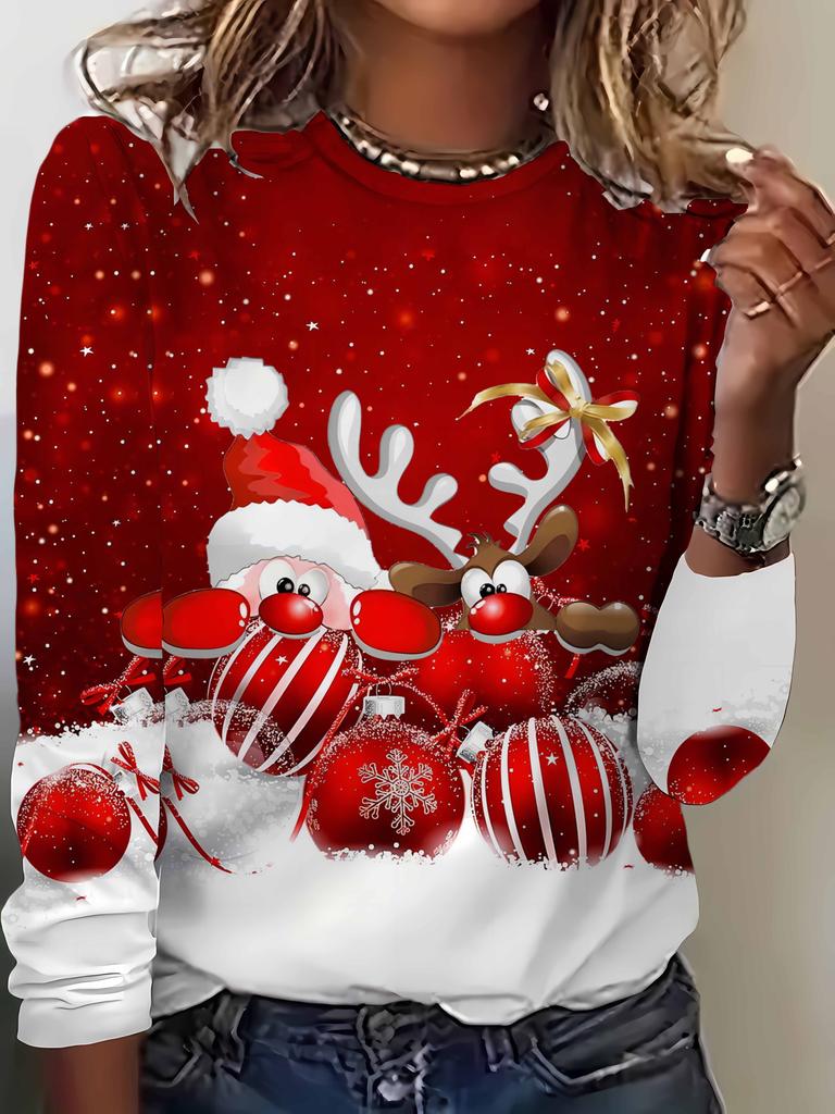 Women's Sweatshirt 3D Prints Christmas Theme Kawaii Graphics Long Sleeve T-shirt Casual Loose Fit O-Neck Tee Long Sleeve Tops
