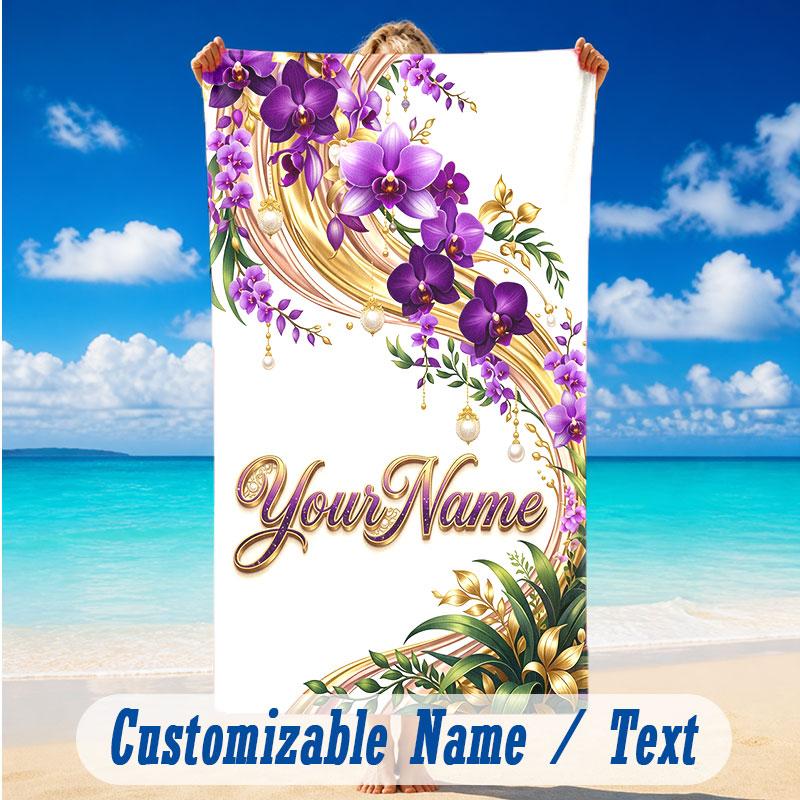 Decorative Artwork Theme Beach Towel Personalized Custom Name & Text Soft Quick Dry Beach Towel for Swimming Travel
