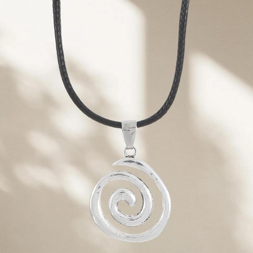 Geometric Pendant Necklace With Vintage Handwoven Leather Cord For Women