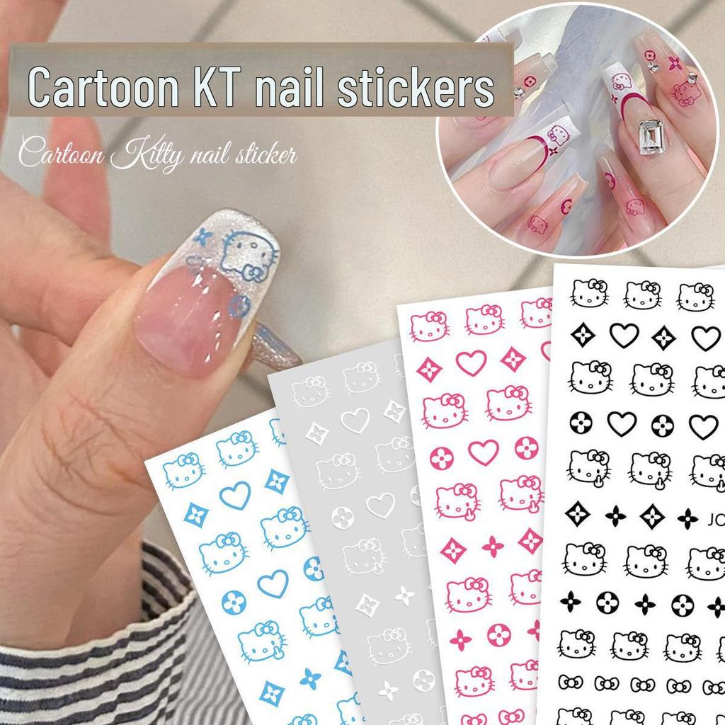 KT Cat Cartoon Nail Art Stickers: Cute Star & Heart Designs