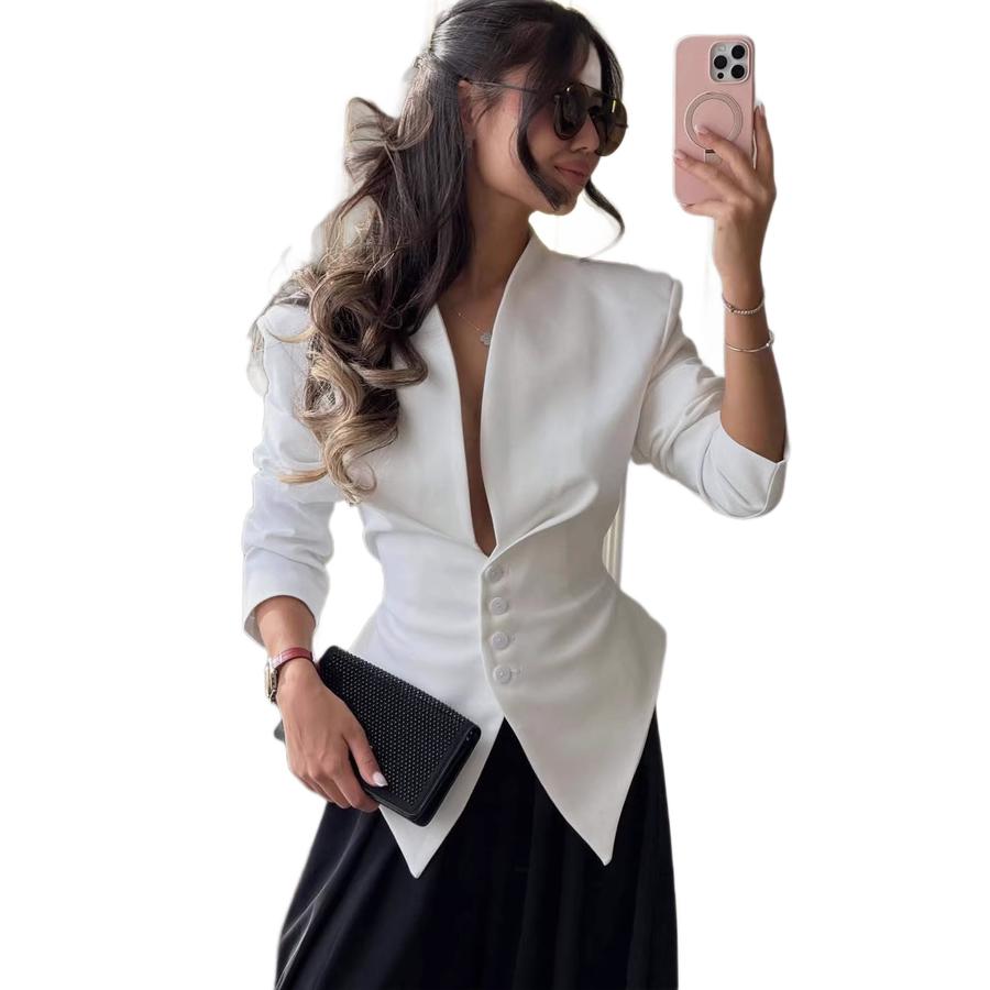 New Women's Slim Fit Asymmetric Blazer Jacket Long Sleeve Fashion Elegant Top