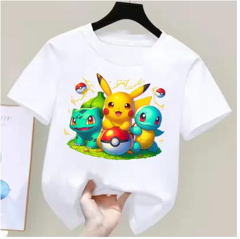Anime Pokémon Jungen Mädchen T-Shirt Baumwolle Retro Unisex Baumwoll-T-Shirt für Damen Oberteile Lässig Locker Kurzarm Paar Y2k