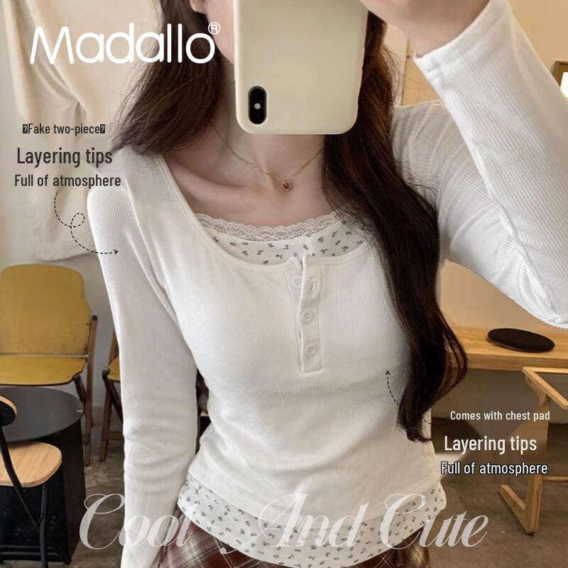 

Women s Modal Padded Faux Two-Piece Thermal T-Shirt One Size