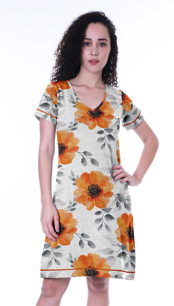 Moomaya Printed V-Neck Nightgown Sleepwear For Women  s  Nightwear  Soft