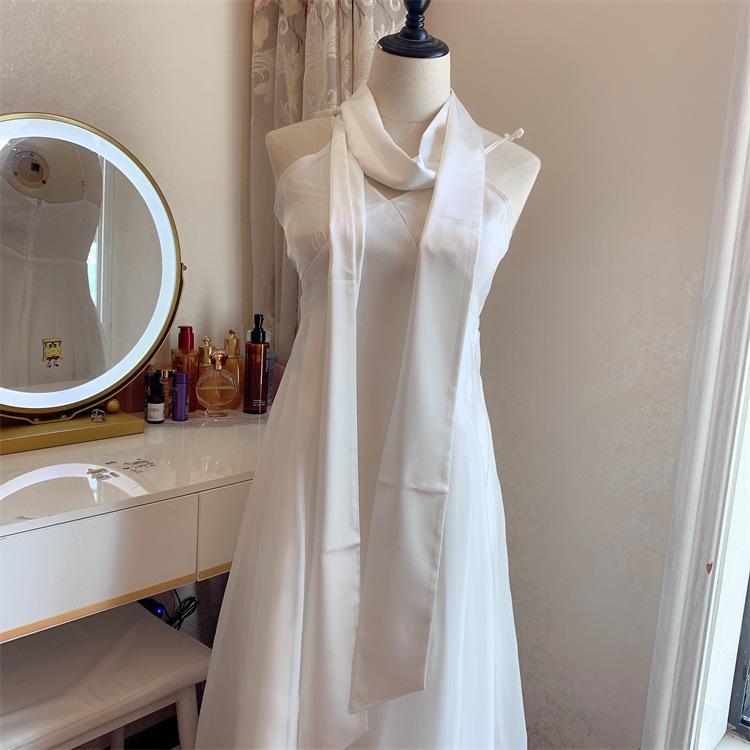 Navy Blue Solid Silk Ribbon Belt with Skirt Decoration