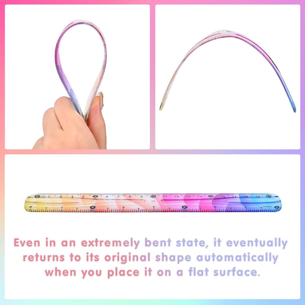 4 Pcs Flexible Rulers Set, Colorful Geometry Kit, Plastic Bendable Shatterproof Soft Rulers, Clear Ruler 20 cm/ 8 Inch, Triangle Rulers and