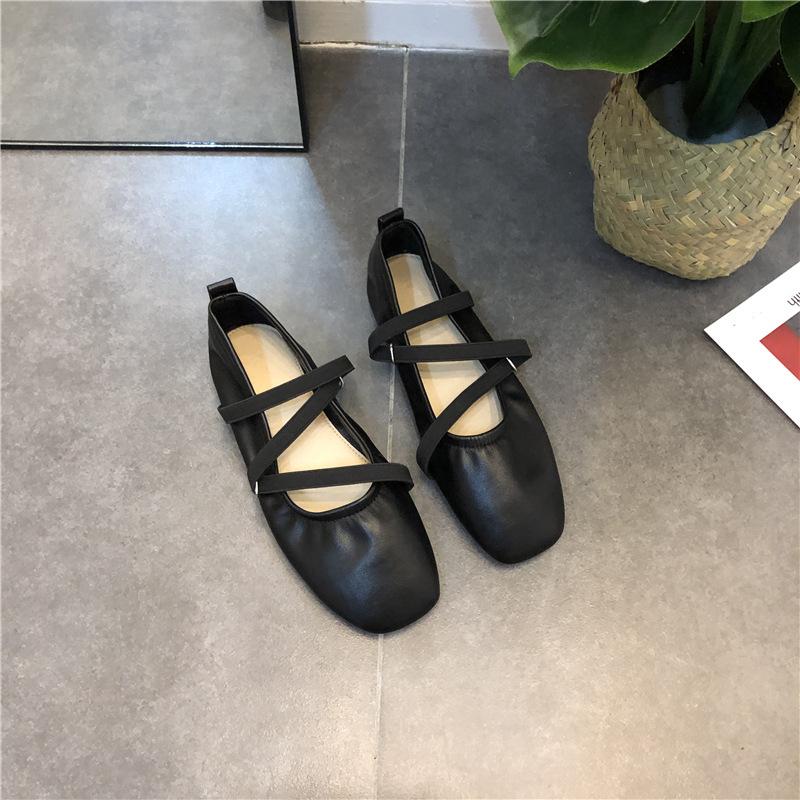 Fashion Spring Ballet Flat Shoes Women Comfy Leather Shoes  Women Luxury Women Square Toe Flat Mary Janes Ladies Shoes Double Buckle