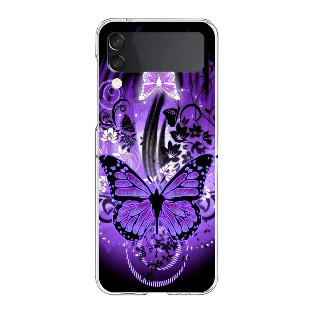 Phone Cover For Samsung Galaxy Z Flip 7 6 5 4 Case Transparent For Samsung Z Flip 3 Hard PC Foldable Shell Purple Butterfly Bags