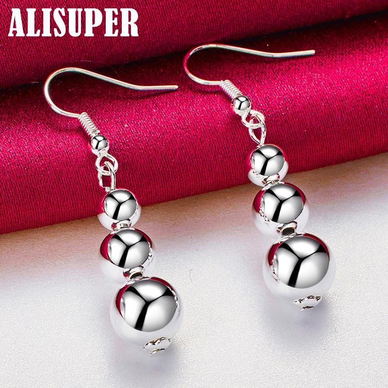 925 Sterling Silver 6 8 10mm Hollow Bead Ball Drop Earrings Jewelry