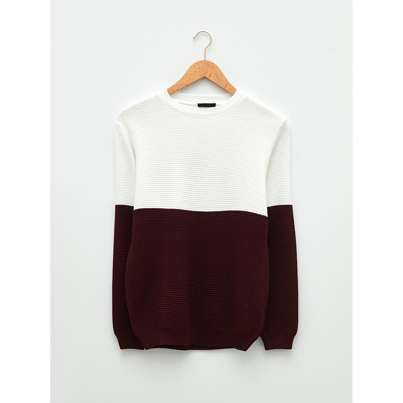 

LCW CASUAL Круглый вырез с длинным рукавом Контрастных цветов Мужской трикотажный свитер Бордовый Красный