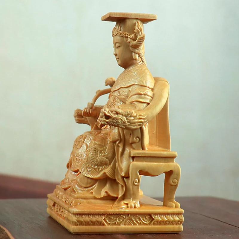 Natural Boxwood Chinese Goddess Mazu Statue Traditional Culture Mazu  Wooden Carvings Sea Goddess Home Room Decoration Figurines