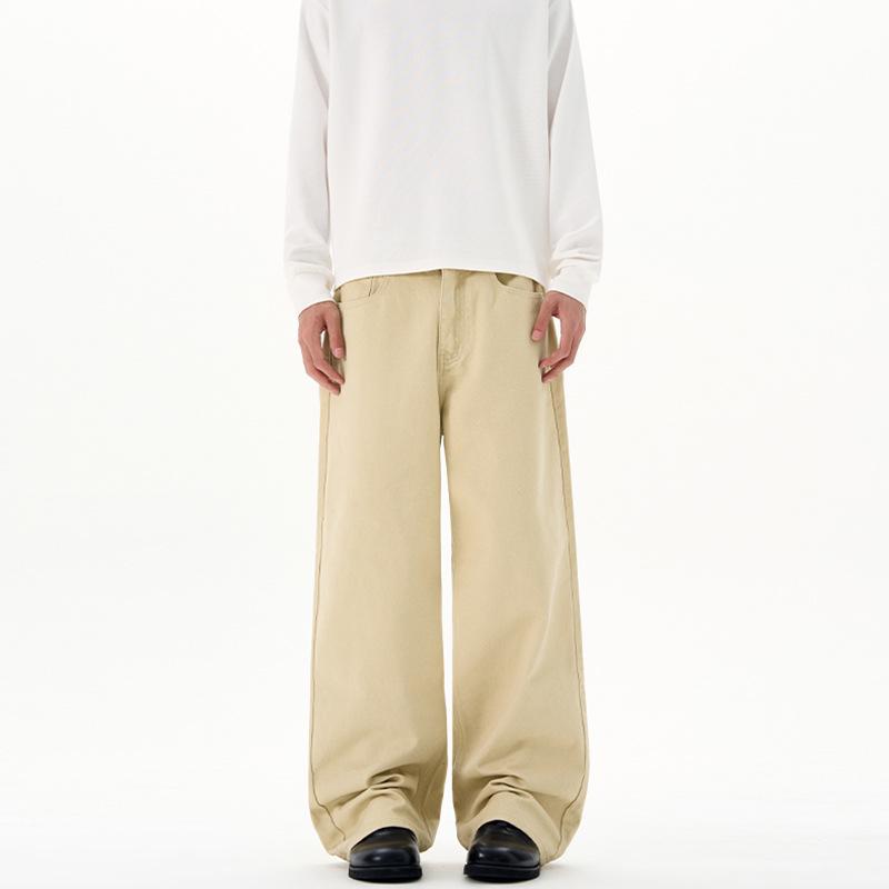 LKTM Men's Versatile Wide-Leg Solid Color Jeans - High-End, Relaxed Fit Casual Pants