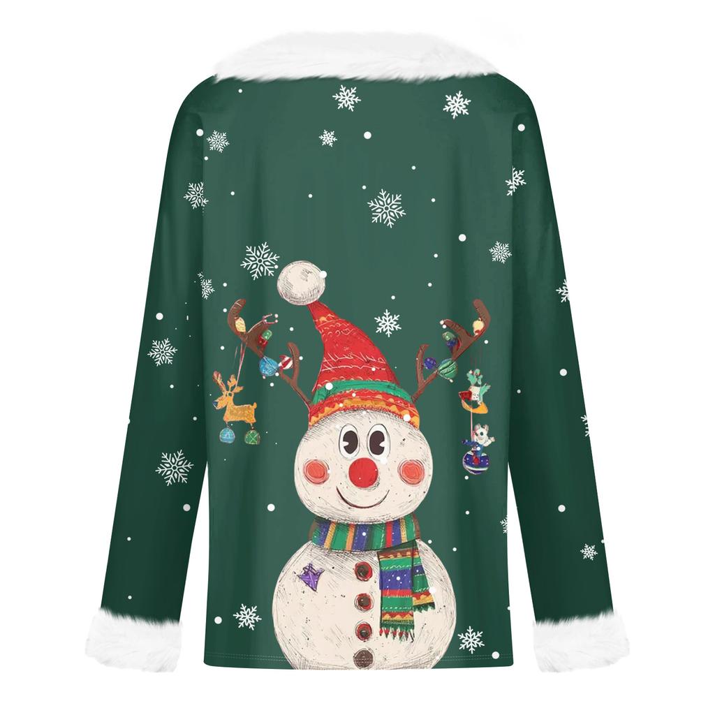 Women's T Shirt Tee Christmas Shirt Long Sleeve Party Christmas Print Fleece Collar V Neck Top