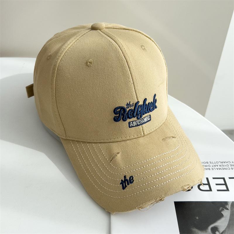 Korean Style Letter Embroidery Wash Ripped Soft Top Baseball Cap for Men and Women High-quality American Baseball Cap Showing Small Face