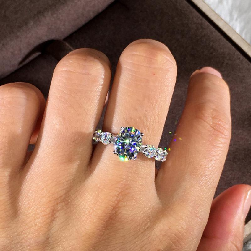 E-Commerce Copper Set Diamond Zircon Royal Blue Heart Ring Oval Flower Type Engagement Women'S Jewelry