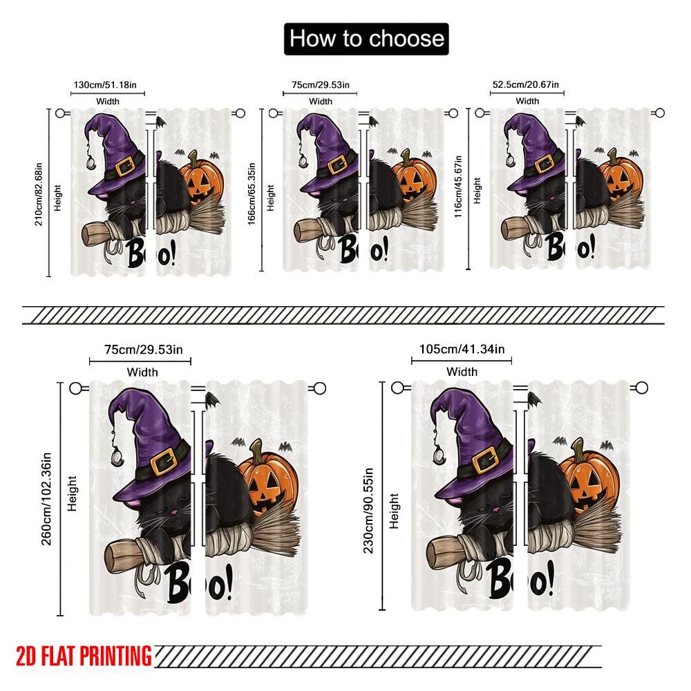 2pcs,2D Plane Printing Light Filtering Curtains Spooky Whiskers Durable Polyester (without Rod) Holiday for Bedroom Office