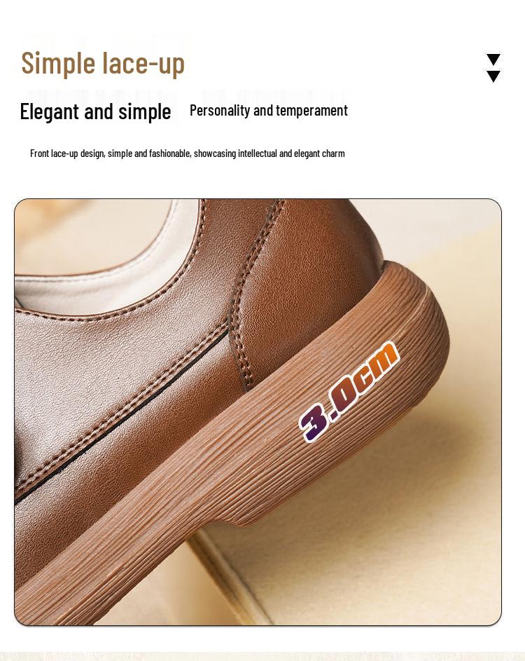 Women's British Style Leather Lace-up Loafers - Casual Soft Sole Autumn Flats