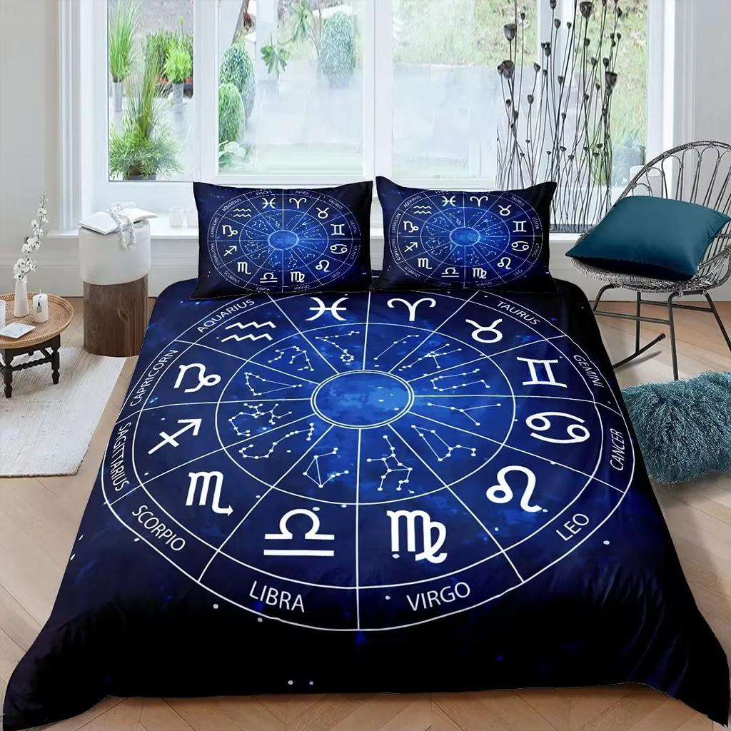 Sun and Moon Duvet Cover Set Twelve Constellations Bedding Set Boys Girls Astrology Comforter Covers Queen Quilt Covers 2/3 Pcs