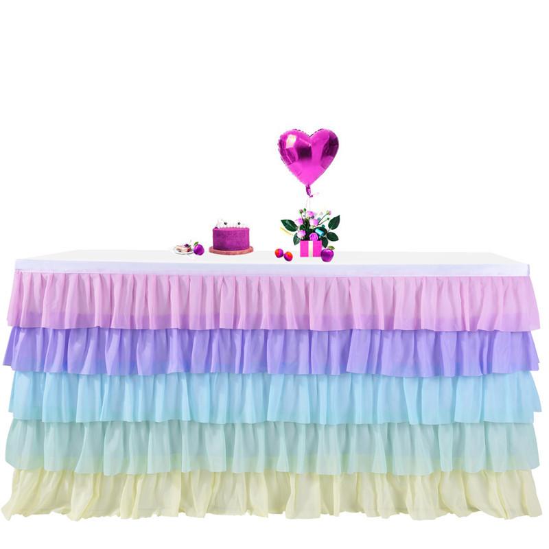Chiffon Table Skirt Birthday Party Tutu Gauze Table Skirt Wedding Decoration Pleated Blocked Table Surround Deco Table Mariage
