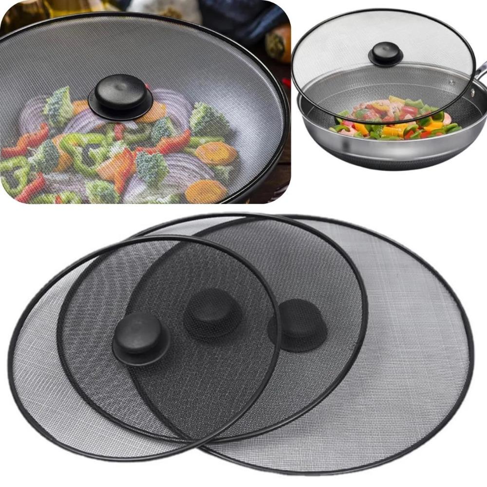 2PCS 25CM/29CM/33CM Kitchen Tool Fine Mesh Splash Guard Cover Lid with Handle Splatter Screen Anti Grease Frying Pan Oil Splash Guard Gadget