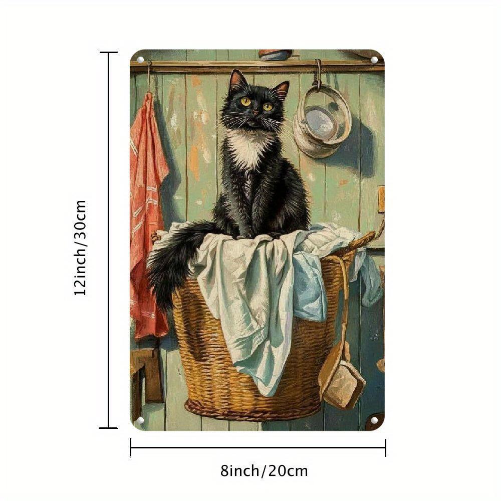 

Vintage Metal Sign with Black Cat Design Perfect for Rustic Laundry Room Wall Decor Ideal for Home Bedroom Office 20x30cm（7.8x11.8inch）