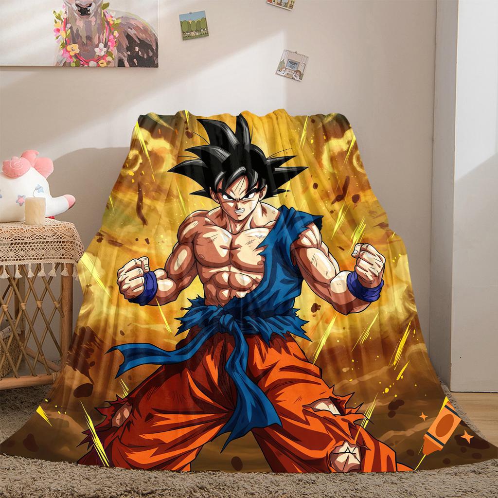 1PC Son Goku  Print Flannel Blanket, High Quality All Seasons, Home Decor, Warmth and Comfort, Perfect for Christmas Gifts