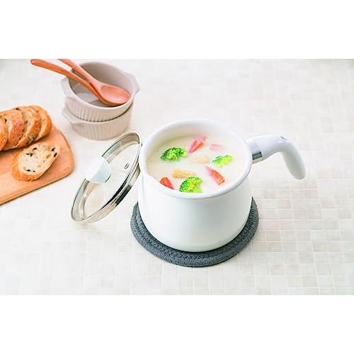 Pearl Metal Cookpot, Multi-Potted Enamel, 16cm, 2.0L, with Glass Lid, Induction Compatible, White, Bianco, HB-6906