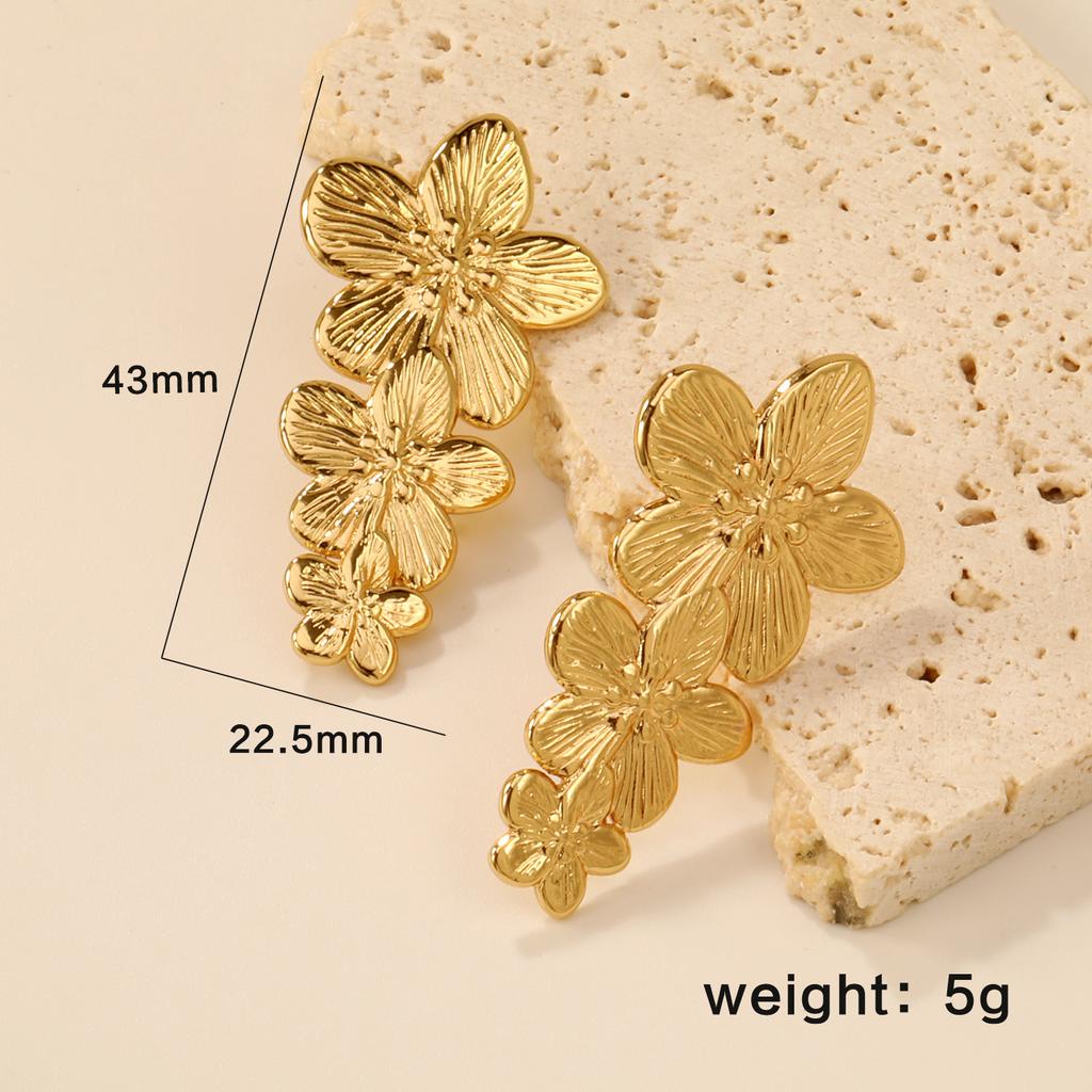 LUXUKISSKIDS 2PC Women's Fashion Trendy Stainless Steel Flower Earrings Necklace Set Gold-Plated Jewellry Party Dressing Gifts