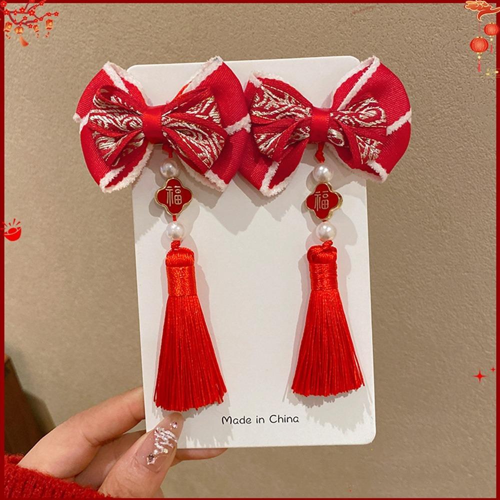 Plush Children Red Bow Hairpin Cat Ears Hanfu Hair Sticks All-match Ancient Style Hairpin  Girls