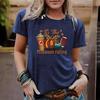 European & American Women's Halloween Pumpkin Baseball Tee - Round Neck, Short Sleeve, Casual Fashion T-Shirt