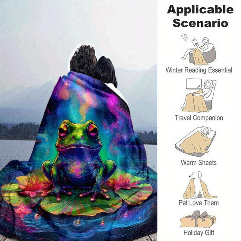 1pc Frog Printing Lightweight Flannel Blanket, Comfortable and Warm Blanket, for Camping Sofa Bed and Couch Office, in All Seasons