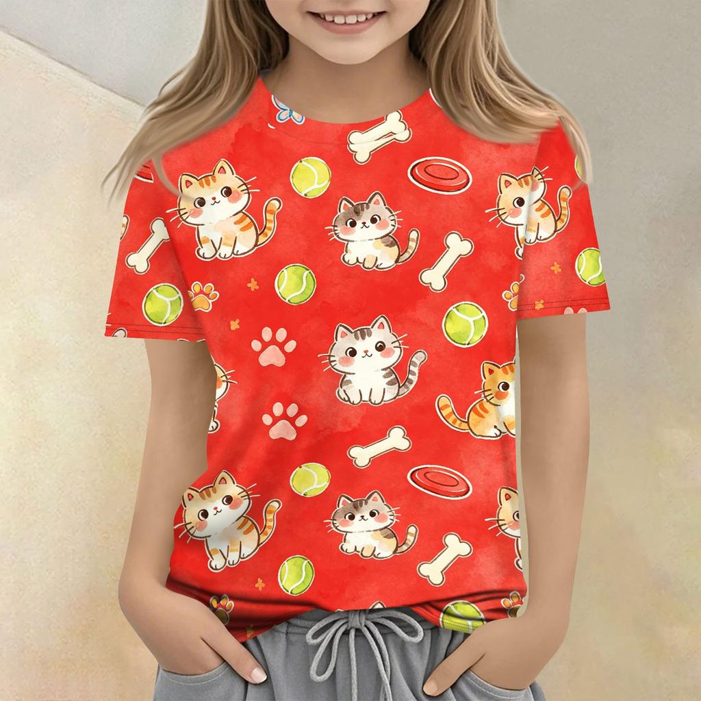 Kids Animal Print Crew Neck Short Sleeve Casual Loose Fit T Shirt Soft Comfortable Fabric Suitable for Everyday Wear