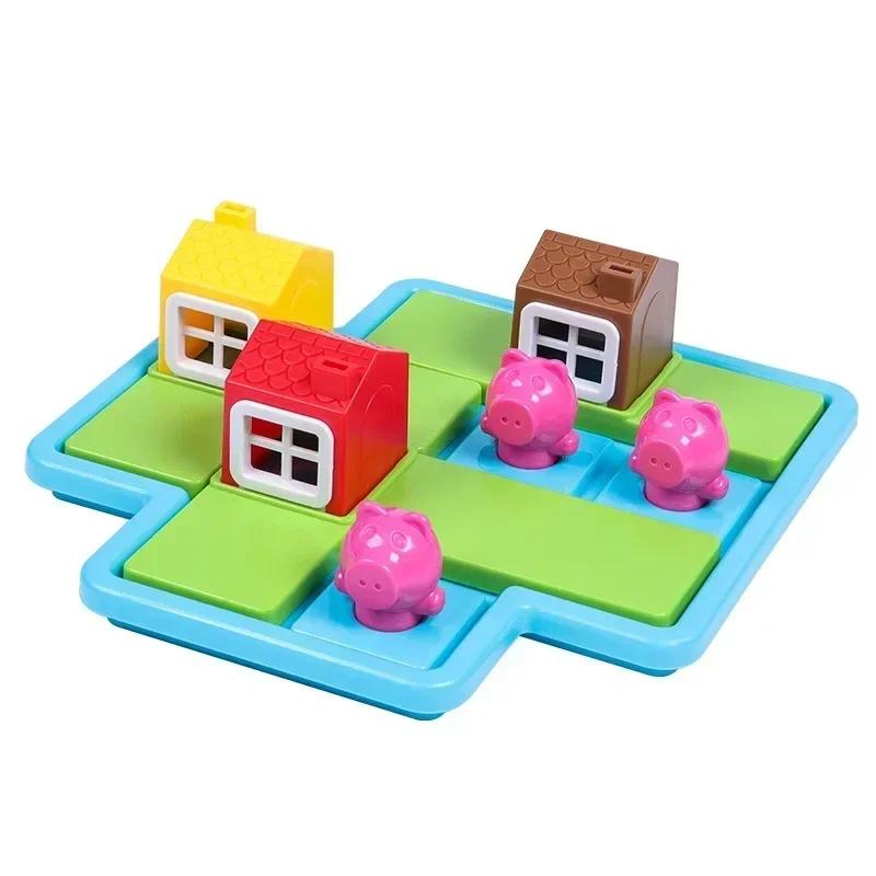 Montessori Three Small Pigs Smart Hide Seek Plate Games Featuring Solution Skill-Building Puzzle Logic Games Children Training Playthings
