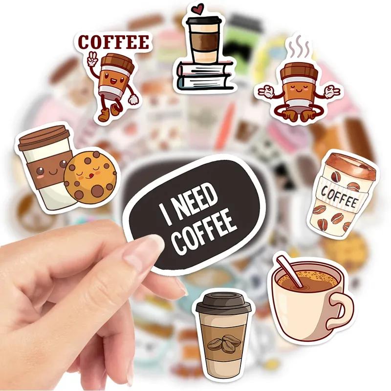 50 Pieces Kawaii Cute Cartoon Coffee Stickers DIY Toy Gift Decorative Graffiti Decal For Phone Luggage Laptop Bottles Scrapbook Waterproof