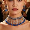 European & American Ethnic Style Rhinestone Tassel Necklace & Earring Set