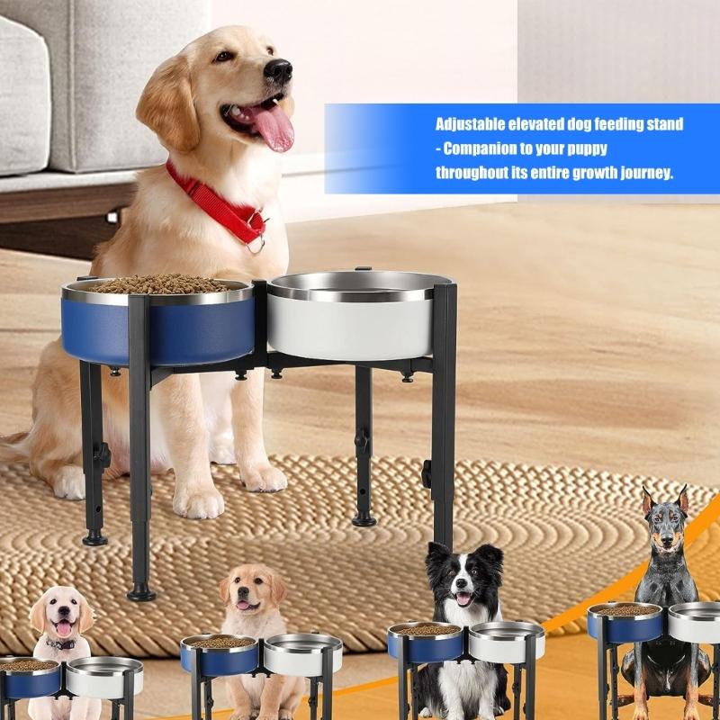 Regulable Height Dog Bowl Stand Durable Carbon Steel Featuring Antislip Base For Stable Pet Feeding Comfortable