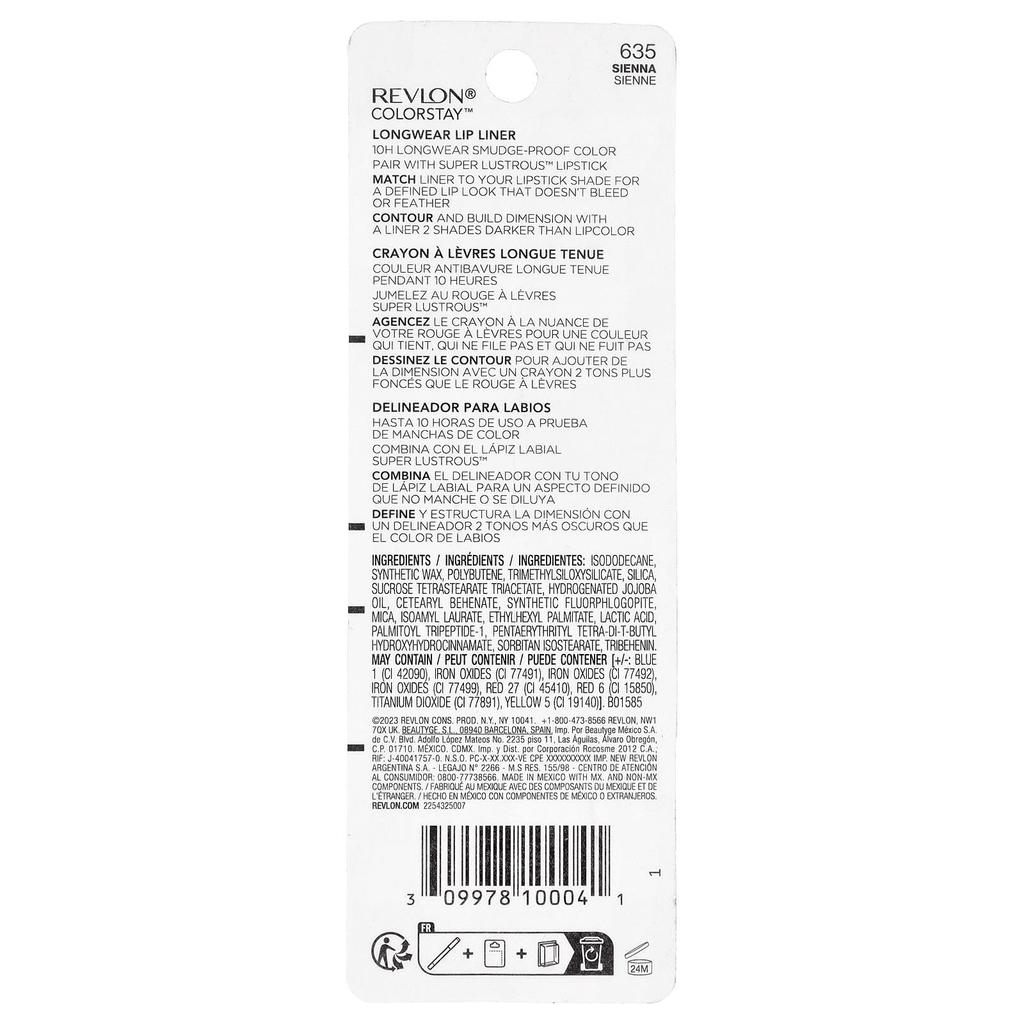Revlon, ColorStay™, Longwear Lip Liner, 635 Sienna, 0.28 g (0.01 oz)