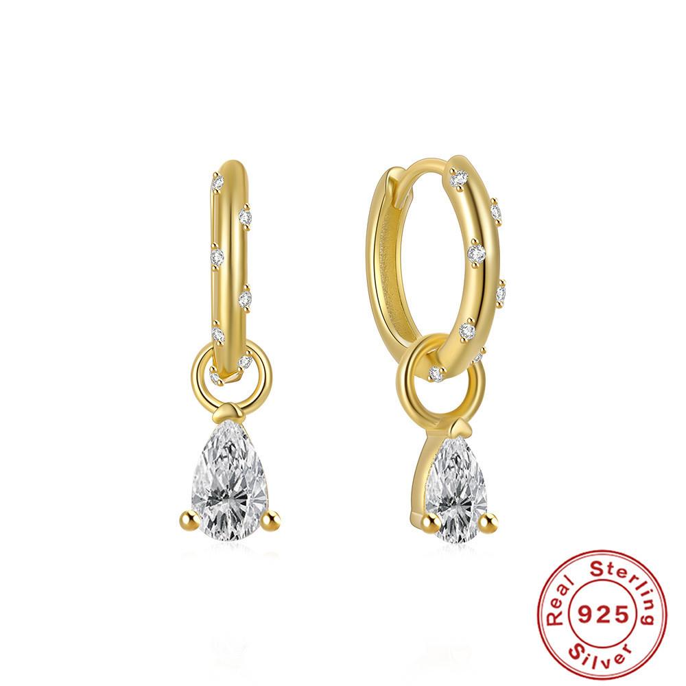 S925 Sterling Silver Color Diamond Set 5A Zircon Hoop Round Triangle Water Drop Pendant Earrings Earrings Earrings