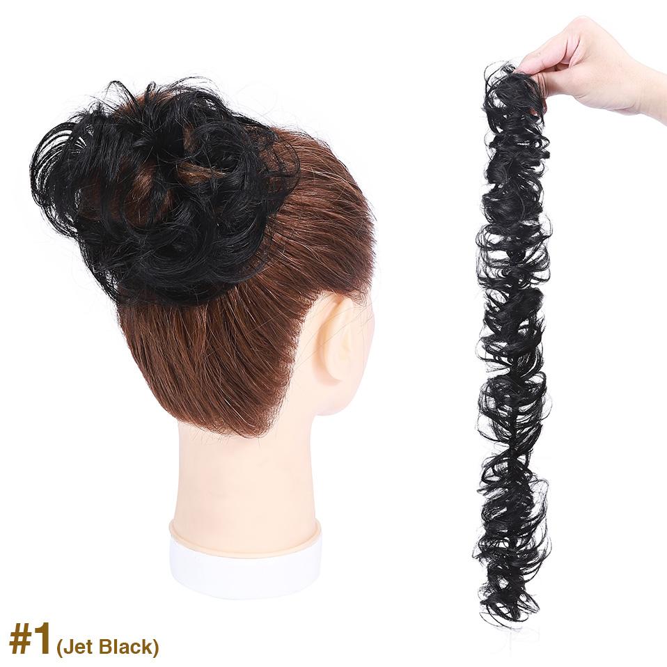 100% Real Human Hair Curly Donut Chignon Ring Elastic Band Bun Hairpiece