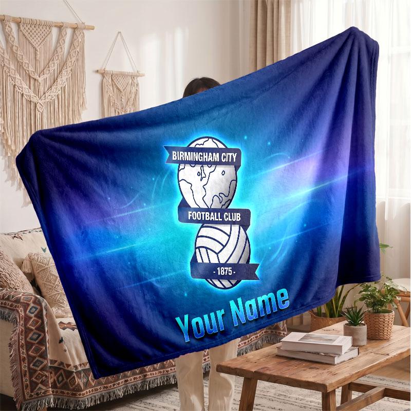 BIRMINGHAM CITY Personalized Fleece Blanket With Football Logo, Custom Name Text Soft Warm Home Throw Blanket