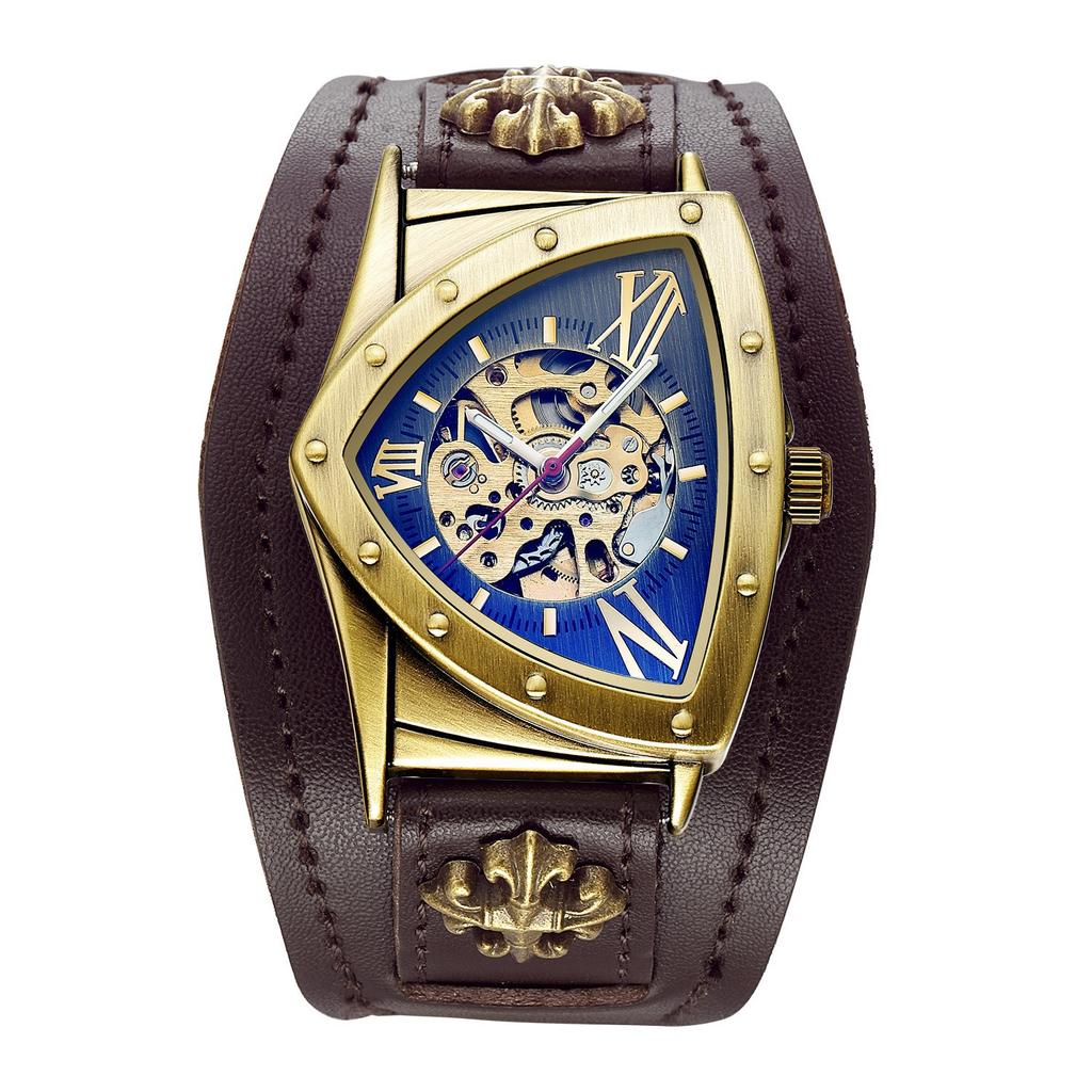 Shenhua Belt Rivet Buckle Men'S Barrel Shaped Hollow Skull Tourbillon Automatic Mechanical Watch