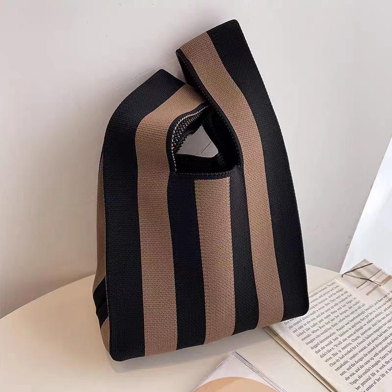 Women's Knot Wrist Bag Handmade Knitted Bag Portable Mini Striped Tote Bucket Phone Bags Large Capacity Autumn Winter Handbags