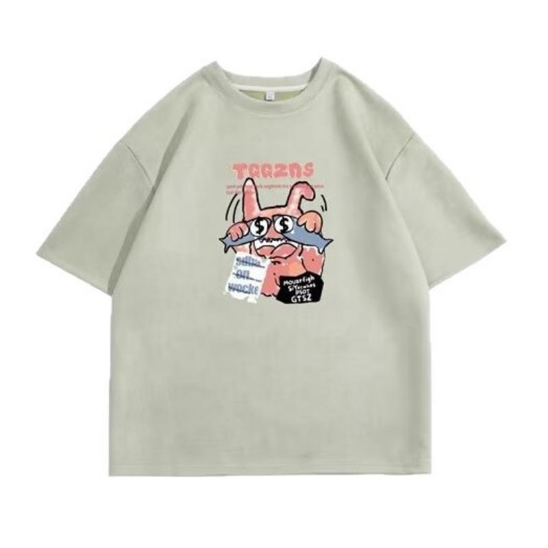 Men's Black Cartoon Monster Dollar Eye Print Oversized Short Sleeve T-Shirt Casual Streetwear Top