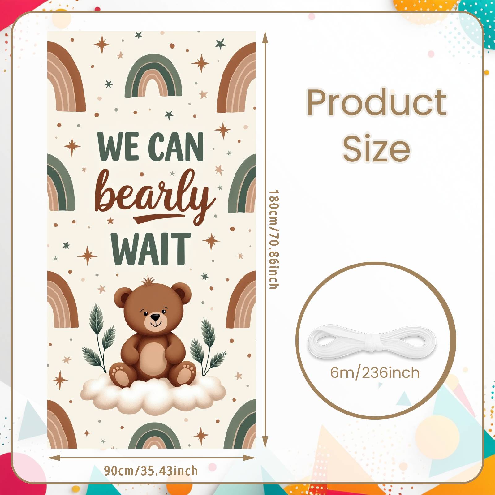 

Boho Background Teddy Bear Motif Shower Display Celebration Backdrop Earthy Tones Gender Neutral Banner