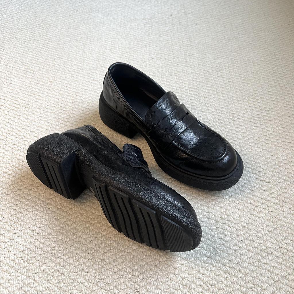 Sheepskin version~ British style platform loafers women's one-pedal lazy shoes versatile single shoes college style jk uniform shoes