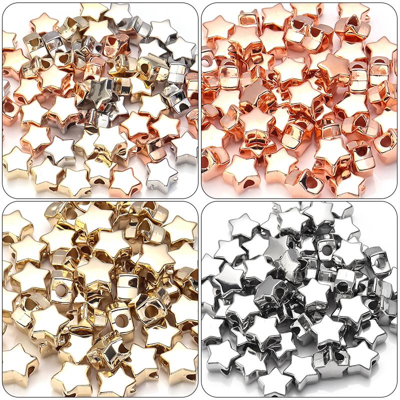 50-100 Stück Sternform CCB Perlen Gold Silber Beschichtet Lose Abstandshalter Fünfzackstern Perle Für Schmuckherstellung DIY Halskette Armband Großhandel
