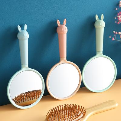 Cartoon Handheld Makeup Mirror Creative Handle Mirror Beauty Mirror Portable Round Small Mirror